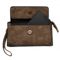 10016- BROWN PU LEATHER TRI POCKET CLUTCH / CROSS BODY BAG